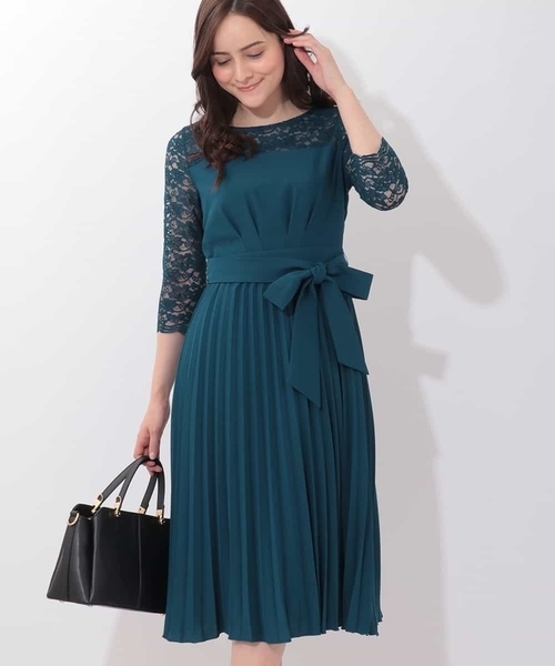 レース切り替えミモレ丈ワンピース ワンピース セール Ofuon オフオン のファッション