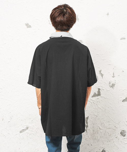 MinoriTY（マイノリティ）の「ストライプ×無地前後切り替え半袖シャツ ビッグシルエット（シャツ/ブラウス・メンズ・ホワイト系その他/ブラック系その他/ベージュ系その他・M/L）」の14枚目の写真