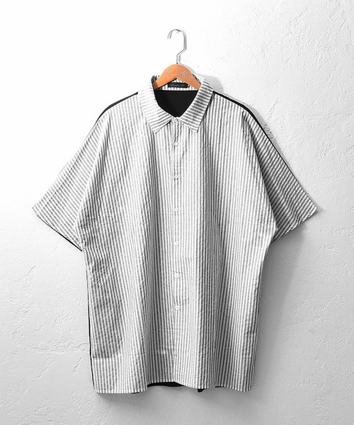 MinoriTY（マイノリティ）の「ストライプ×無地前後切り替え半袖シャツ ビッグシルエット（シャツ/ブラウス・メンズ・ホワイト系その他/ブラック系その他/ベージュ系その他・M/L）」の13枚目の写真