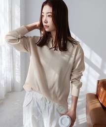 ワッフル長袖キーネックTシャツ トップス