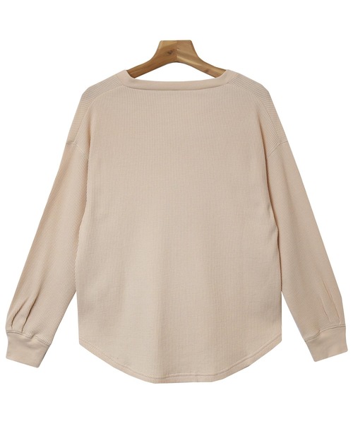 andme(アンドミー)の「ワッフル長袖キーネックTシャツ トップス(Tシャツ/カットソー・レディース・チャコールグレー/ブラック/アイボリー/グレー系その他/ベージュ・M)」の20枚目の写真