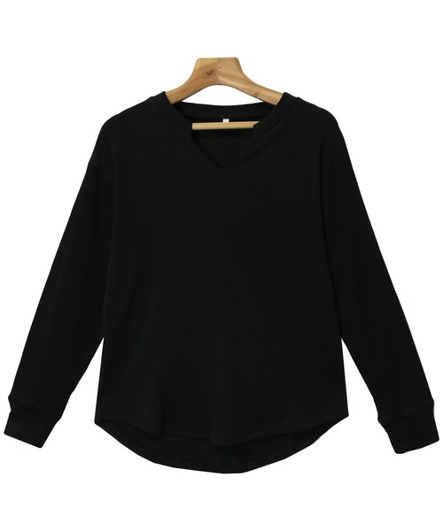 andme(アンドミー)の「ワッフル長袖キーネックTシャツ トップス(Tシャツ/カットソー・レディース・チャコールグレー/ブラック/アイボリー/グレー系その他/ベージュ・M)」の22枚目の写真