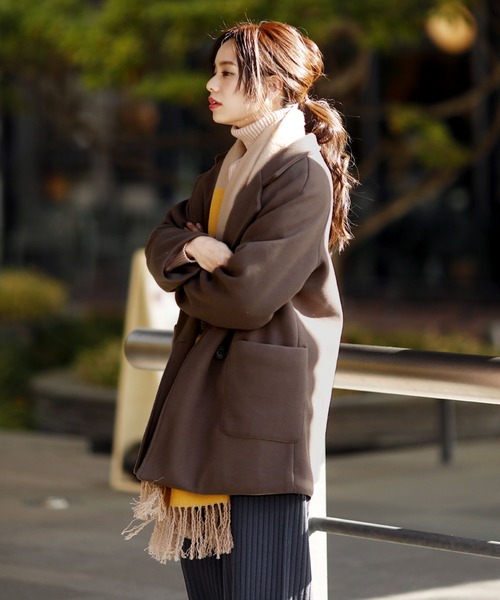 Girly Doll（ガーリードール）の「ウールタッチ オーバーサイズ チェスターコート（ピーコート・レディース・ブラック/キャメル/チャコールグレー/ブラウン/ライトベージュ・M/L）」の20枚目の写真