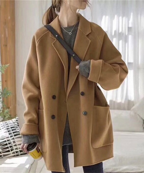 Girly Doll（ガーリードール）の「ウールタッチ オーバーサイズ チェスターコート（ピーコート・レディース・ブラック/キャメル/チャコールグレー/ブラウン/ライトベージュ・M/L）」の13枚目の写真