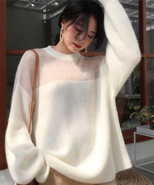 ABITOKYO（アビトーキョー）の「襟ぐり透けニット（ニット/セーター・レディース・オフホワイト/ベージュ・FREE）」の2枚目の写真