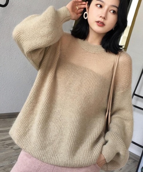 ABITOKYO（アビトーキョー）の「襟ぐり透けニット（ニット/セーター・レディース・オフホワイト/ベージュ・FREE）」の7枚目の写真