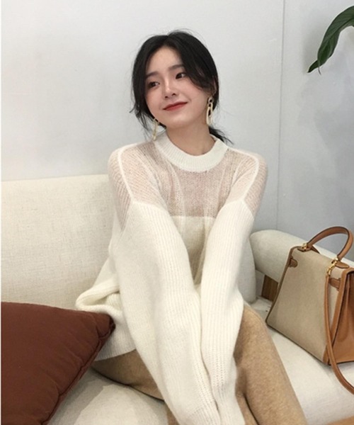 ABITOKYO（アビトーキョー）の「襟ぐり透けニット（ニット/セーター・レディース・オフホワイト/ベージュ・FREE）」の5枚目の写真