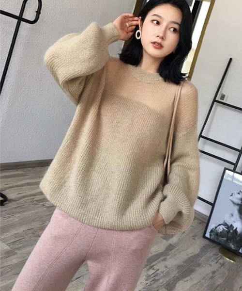 ABITOKYO（アビトーキョー）の「襟ぐり透けニット（ニット/セーター・レディース・オフホワイト/ベージュ・FREE）」の9枚目の写真