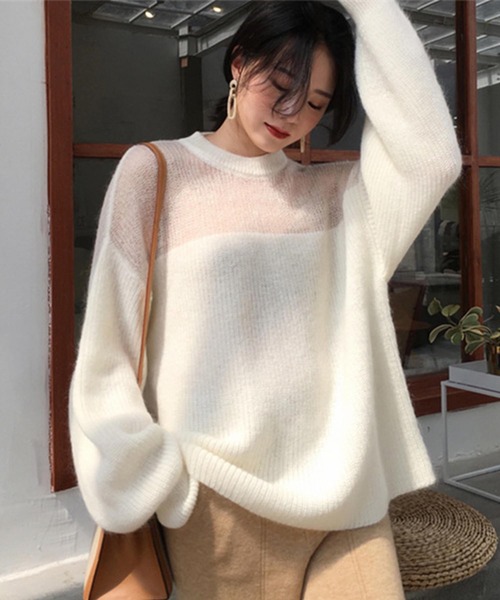 ABITOKYO（アビトーキョー）の「襟ぐり透けニット（ニット/セーター・レディース・オフホワイト/ベージュ・FREE）」の6枚目の写真