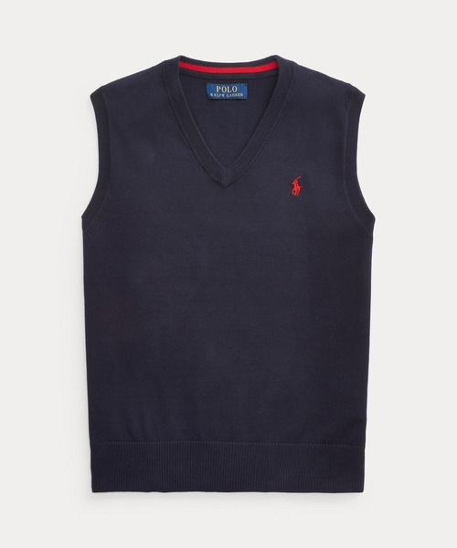 POLO RALPH LAUREN CHILDRENSWEAR(ポロ ラルフ ローレン チルドレンズウェア)の「コットン Vネック セーター ベスト(ベスト・キッズ・ネイビー系1・SMALL/MEDIUM/LARGE/X-LARGE)」の1枚目の写真