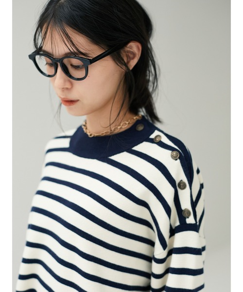 CRAFT STANDARD BOUTIQUE(クラフトスタンダードブティック)の「ショルダーボタンニットプルオーバー●*(ニット/セーター・レディース・ネイビー/アイボリー/モカ/グレー系その他4/ブルー系その他2/イエロー系その他2・M/L)」の5枚目の写真