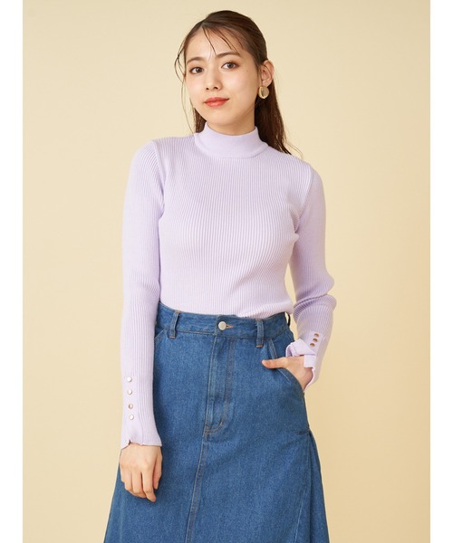 ROYAL PARTY（ロイヤルパーティー）の「(エコヴェロ)洗えるニットプチハイトップス（ニット/セーター・レディース・マルチ/ブラック/オフホワイト/パープル/グリーン・FREE）」の5枚目の写真