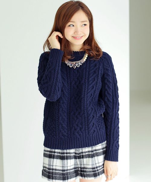 Another Edition（アナザーエディション）の「ケーブルプルオーバー/ AE HAND CABLE PO◆（ニット/セーター・レディース・オフホワイト/ブラウン/オレンジ/ネイビー・フリー）」の3枚目の写真