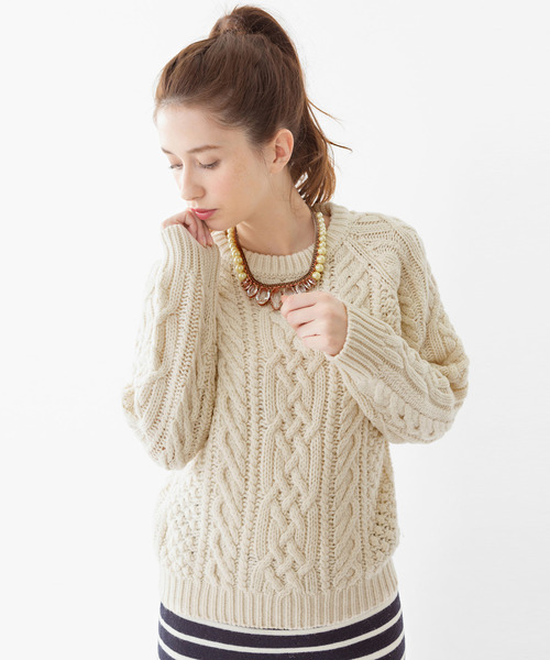 Another Edition（アナザーエディション）の「ケーブルプルオーバー/ AE HAND CABLE PO◆（ニット/セーター・レディース・オフホワイト/ブラウン/オレンジ/ネイビー・フリー）」の2枚目の写真