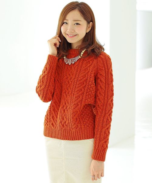 Another Edition（アナザーエディション）の「ケーブルプルオーバー/ AE HAND CABLE PO◆（ニット/セーター・レディース・オフホワイト/ブラウン/オレンジ/ネイビー・フリー）」の4枚目の写真