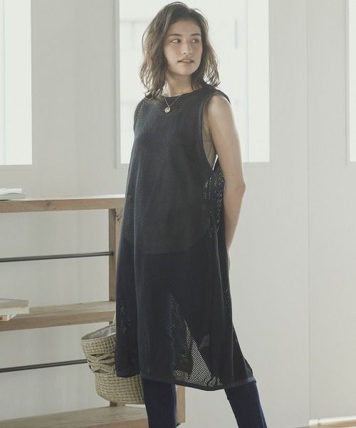 LIPSTAR（リップスター）の「メッシュ編みワンピース（ワンピース・レディース・オフホワイト/ブラック・M）」の2枚目の写真