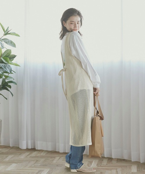 LIPSTAR（リップスター）の「メッシュ編みワンピース（ワンピース・レディース・オフホワイト/ブラック・M）」の6枚目の写真