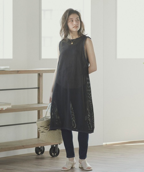 LIPSTAR（リップスター）の「メッシュ編みワンピース（ワンピース・レディース・オフホワイト/ブラック・M）」の10枚目の写真