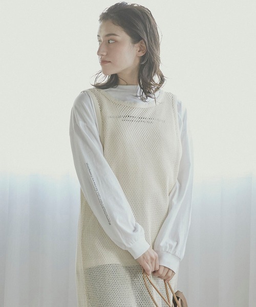 LIPSTAR（リップスター）の「メッシュ編みワンピース（ワンピース・レディース・オフホワイト/ブラック・M）」の4枚目の写真