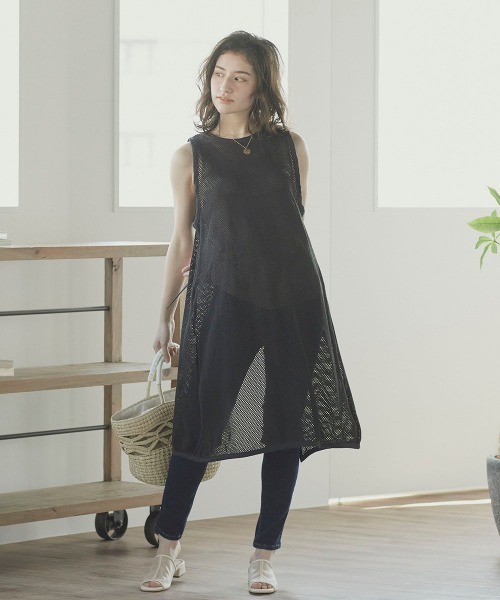 LIPSTAR（リップスター）の「メッシュ編みワンピース（ワンピース・レディース・オフホワイト/ブラック・M）」の5枚目の写真