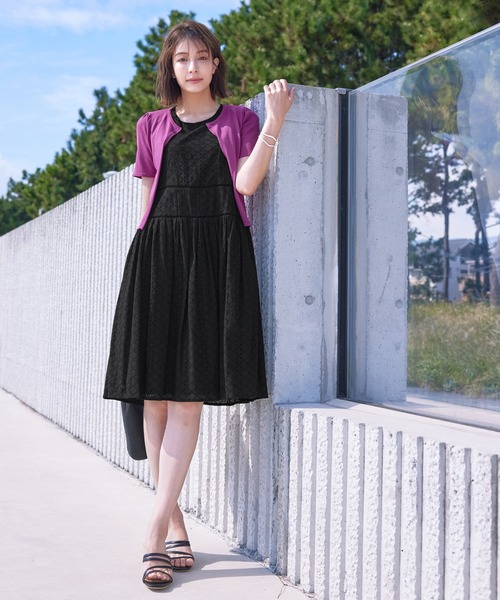 ブラック 半袖カーディガン サイズ40 セール】Wジップ衿付き半袖ニットカーディガン（カーディガン/ボレロ