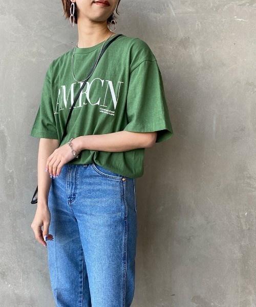 AMERICANA（アメリカーナ）の「[Americana×JEANS FACTORY/アメリカーナ×ジーンズファクトリー] 別注 硫化染め ロゴプリントビッグTシャツ（Tシャツ/カットソー・レディース・ホワイト/グリーン/スミクロ・ONE SIZE）」の20枚目の写真