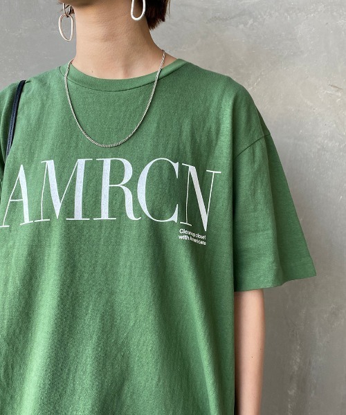 AMERICANA（アメリカーナ）の「[Americana×JEANS FACTORY/アメリカーナ×ジーンズファクトリー] 別注 硫化染め ロゴプリントビッグTシャツ（Tシャツ/カットソー・レディース・ホワイト/グリーン/スミクロ・ONE SIZE）」の12枚目の写真