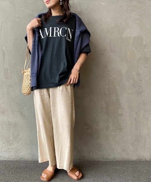 AMERICANA（アメリカーナ）の「[Americana×JEANS FACTORY/アメリカーナ×ジーンズファクトリー] 別注 硫化染め ロゴプリントビッグTシャツ（Tシャツ/カットソー・レディース・ホワイト/グリーン/スミクロ・ONE SIZE）」の22枚目の写真