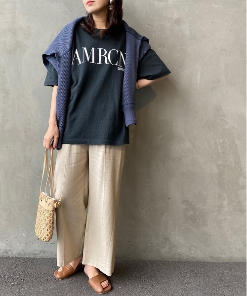 AMERICANA（アメリカーナ）の「[Americana×JEANS FACTORY/アメリカーナ×ジーンズファクトリー] 別注 硫化染め ロゴプリントビッグTシャツ（Tシャツ/カットソー・レディース・ホワイト/グリーン/スミクロ・ONE SIZE）」の19枚目の写真