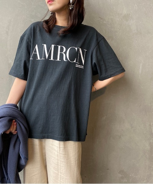 AMERICANA（アメリカーナ）の「[Americana×JEANS FACTORY/アメリカーナ×ジーンズファクトリー] 別注 硫化染め ロゴプリントビッグTシャツ（Tシャツ/カットソー・レディース・ホワイト/グリーン/スミクロ・ONE SIZE）」の10枚目の写真