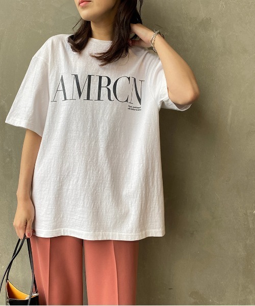 AMERICANA（アメリカーナ）の「[Americana×JEANS FACTORY/アメリカーナ×ジーンズファクトリー] 別注 硫化染め ロゴプリントビッグTシャツ（Tシャツ/カットソー・レディース・ホワイト/グリーン/スミクロ・ONE SIZE）」の9枚目の写真