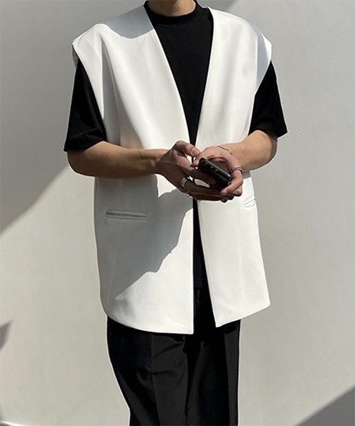 WESTBOY（ウエストボーイ）の「【COLN】Drop shoulder Tailored Vest CLN21S07OT（ベスト・メンズ・ブラック/ホワイト・L/XL/M）」の5枚目の写真