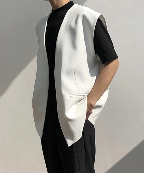 WESTBOY（ウエストボーイ）の「【COLN】Drop shoulder Tailored Vest CLN21S07OT（ベスト・メンズ・ブラック/ホワイト・L/XL/M）」の7枚目の写真