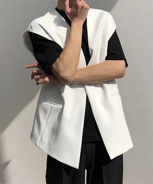 WESTBOY（ウエストボーイ）の「【COLN】Drop shoulder Tailored Vest CLN21S07OT（ベスト・メンズ・ブラック/ホワイト・L/XL/M）」の9枚目の写真