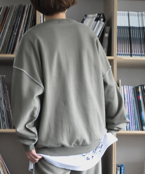 UNFINISHEDカットオフビッグシルエットトレーナー CORNER PRINTING | CROSS STITCH クロススティッチ 10.0 oz