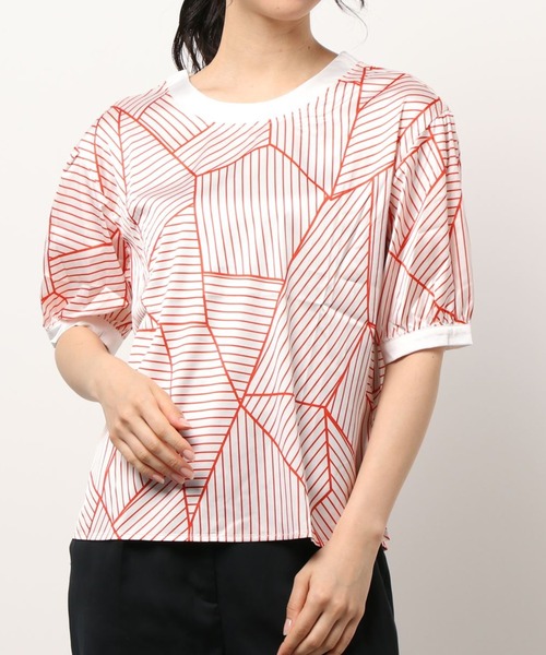 emi+（エミプラス）の「5分袖ストライプカットソー（Tシャツ/カットソー・レディース・ブラック/レッド/ブルー/モカ/グリーン/ネイビー・S/M/L）」の6枚目の写真