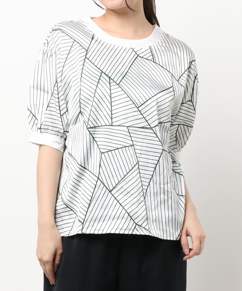 emi+（エミプラス）の「5分袖ストライプカットソー（Tシャツ/カットソー・レディース・ブラック/レッド/ブルー/モカ/グリーン/ネイビー・S/M/L）」の20枚目の写真