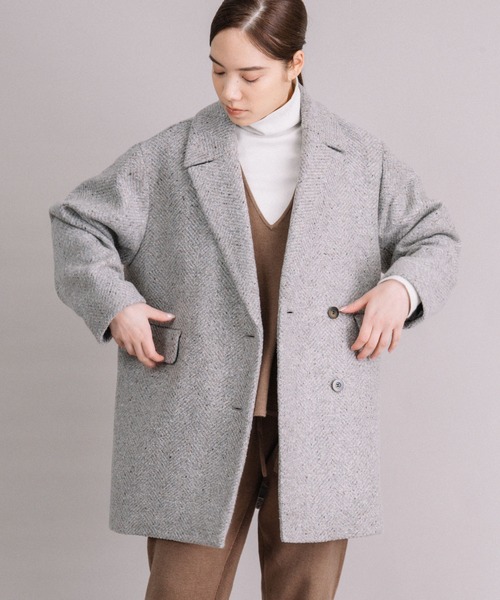 Liyoca（リヨカ）の「【Liyoca】ビッグヘリンボーン ハーフコート（チェスターコート・レディース・グレー/ブラック・FREE）」の2枚目の写真