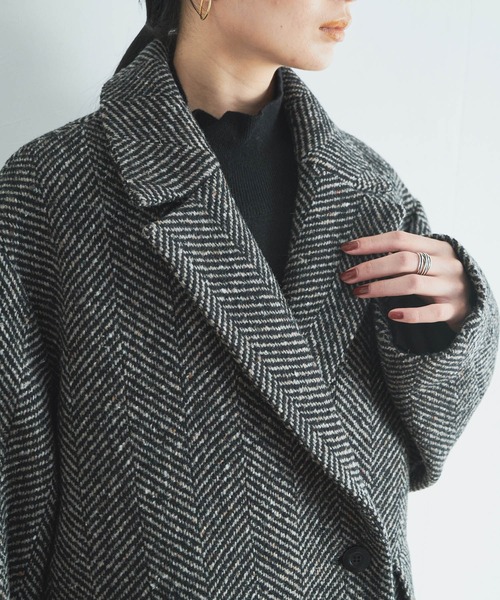 Liyoca（リヨカ）の「【Liyoca】ビッグヘリンボーン ハーフコート（チェスターコート・レディース・グレー/ブラック・FREE）」の11枚目の写真