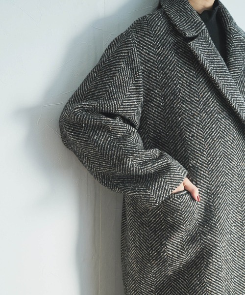 Liyoca（リヨカ）の「【Liyoca】ビッグヘリンボーン ハーフコート（チェスターコート・レディース・グレー/ブラック・FREE）」の12枚目の写真