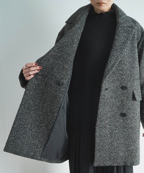 Liyoca（リヨカ）の「【Liyoca】ビッグヘリンボーン ハーフコート（チェスターコート・レディース・グレー/ブラック・FREE）」の18枚目の写真