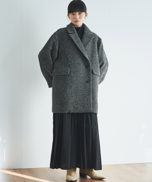 Liyoca（リヨカ）の「【Liyoca】ビッグヘリンボーン ハーフコート（チェスターコート・レディース・グレー/ブラック・FREE）」の8枚目の写真