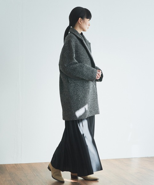 Liyoca（リヨカ）の「【Liyoca】ビッグヘリンボーン ハーフコート（チェスターコート・レディース・グレー/ブラック・FREE）」の9枚目の写真