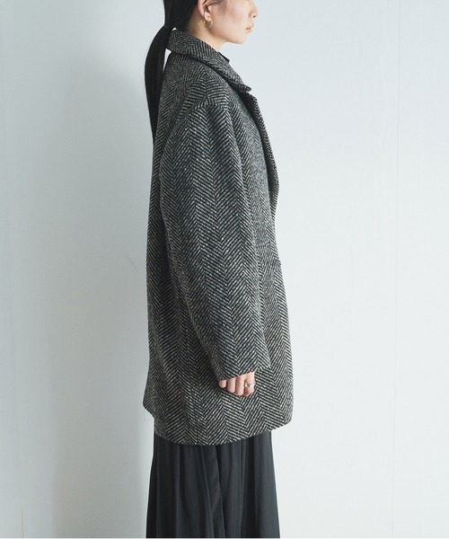 Liyoca（リヨカ）の「【Liyoca】ビッグヘリンボーン ハーフコート（チェスターコート・レディース・グレー/ブラック・FREE）」の15枚目の写真