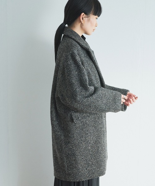 Liyoca（リヨカ）の「【Liyoca】ビッグヘリンボーン ハーフコート（チェスターコート・レディース・グレー/ブラック・FREE）」の16枚目の写真