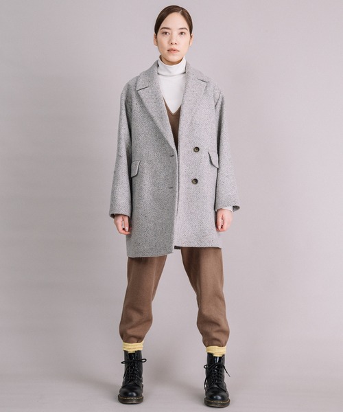 Liyoca（リヨカ）の「【Liyoca】ビッグヘリンボーン ハーフコート（チェスターコート・レディース・グレー/ブラック・FREE）」の5枚目の写真