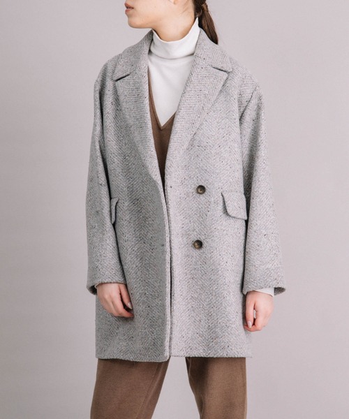 Liyoca（リヨカ）の「【Liyoca】ビッグヘリンボーン ハーフコート（チェスターコート・レディース・グレー/ブラック・FREE）」の6枚目の写真