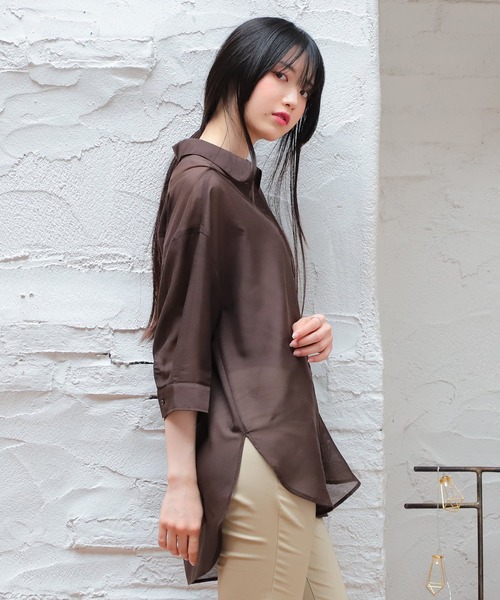 AMERI シアーシャツ 茶 AMERI シアーシャツ 茶