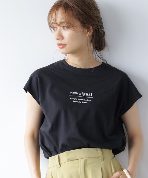 mysty woman（ミスティウーマン）の「フロッキーロゴフレンチTシャツ 955342（Tシャツ/カットソー・レディース・ブラック/パープル/オフホワイト・FREE）」の3枚目の写真