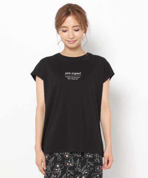 mysty woman（ミスティウーマン）の「フロッキーロゴフレンチTシャツ 955342（Tシャツ/カットソー・レディース・ブラック/パープル/オフホワイト・FREE）」の6枚目の写真